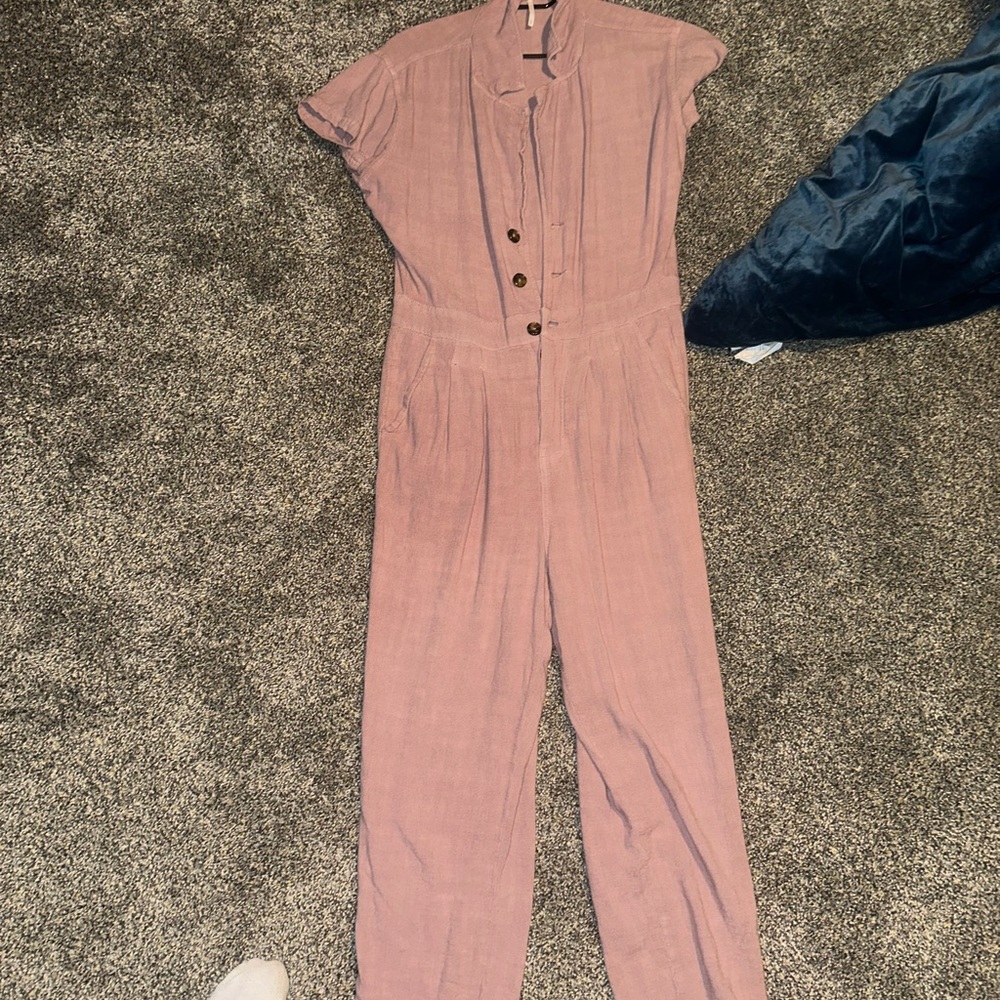 Free People Mauve Button-Front Jumpsuit